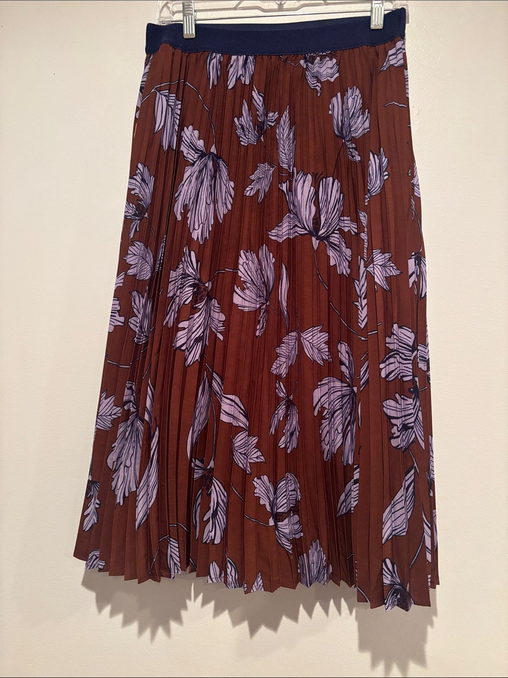 Modcloth Brown Midi Skirt with Lilac Floral Print